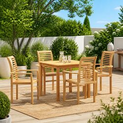 Set of 4 Brown Teak Wood Dining Chairs for Outdoor Spaces