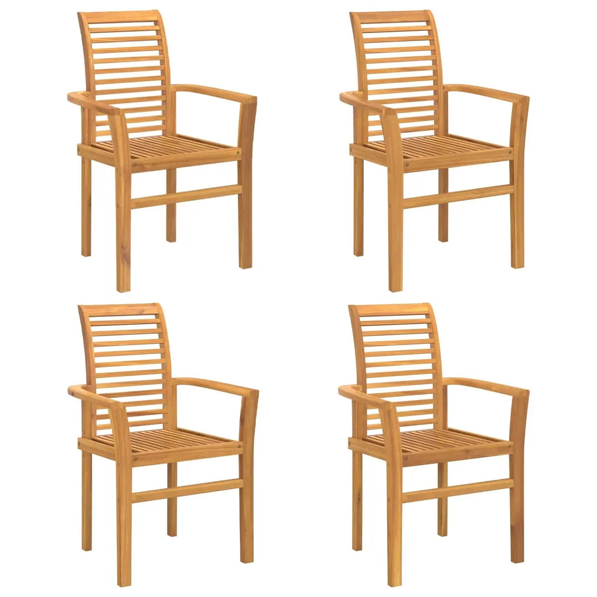 Dining Chair Set Brown Solid Teak Wood Modern Ergonomic 4 Piece Outdoor Furniture