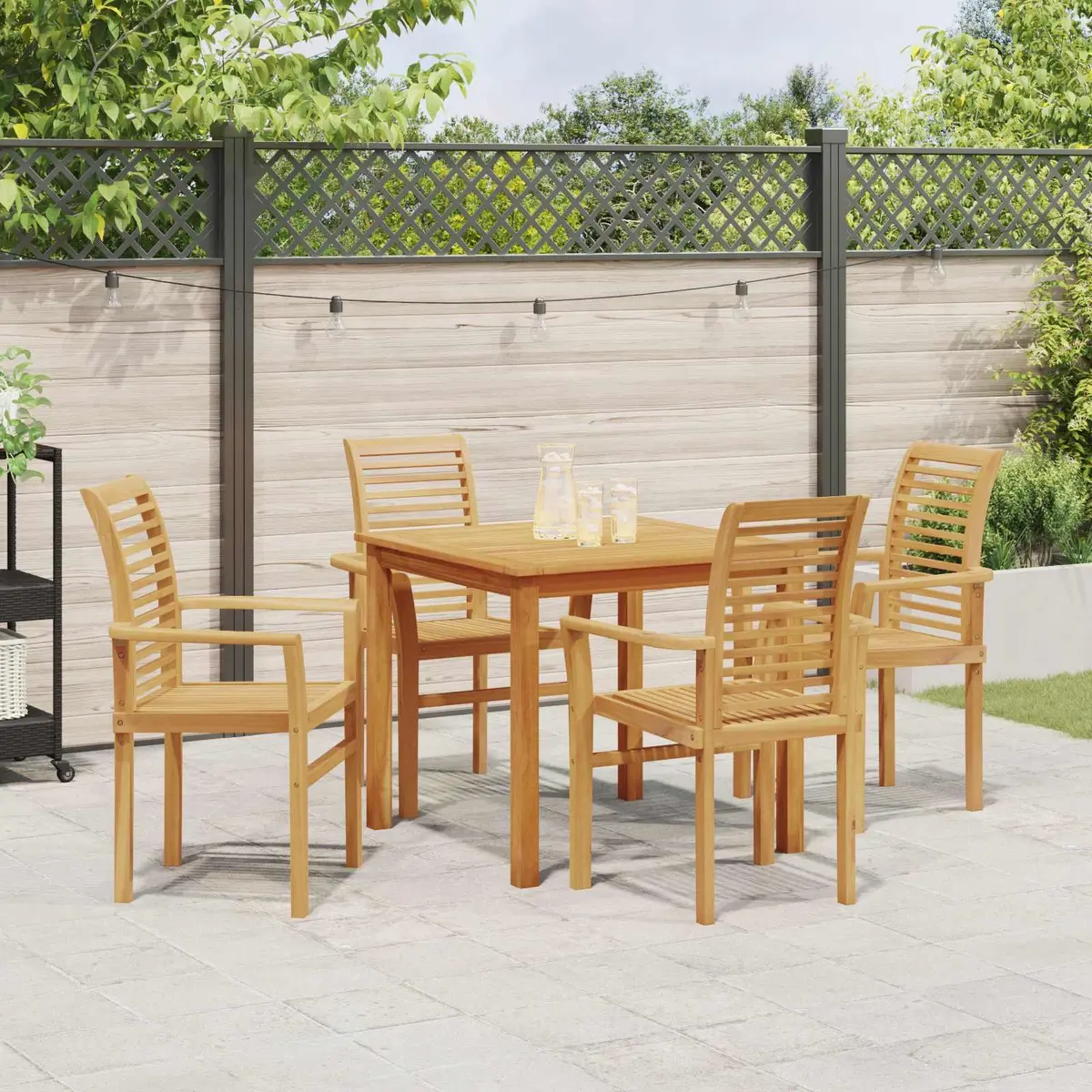 Dining Chair Set Brown Solid Teak Wood Modern Ergonomic 4 Piece Outdoor Furniture