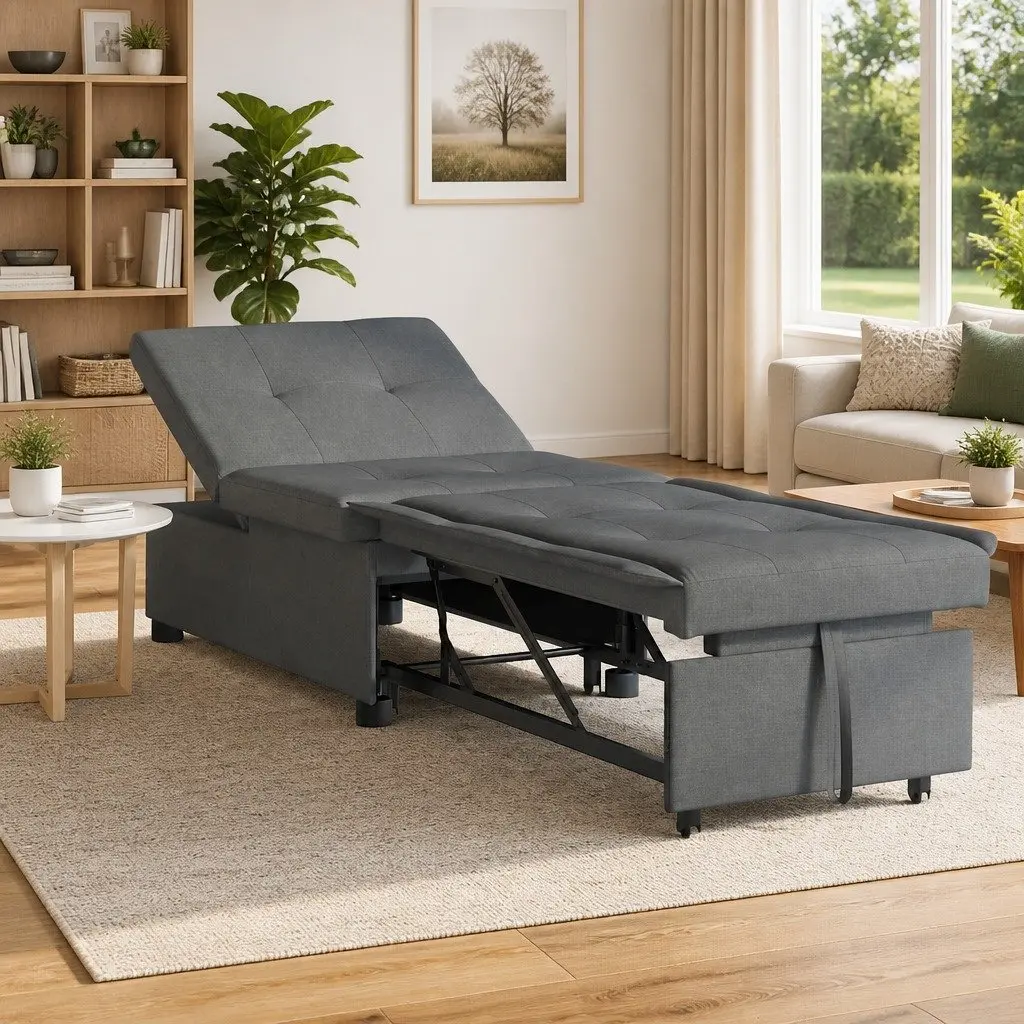Pull Out Sofa Bed Grey Modern Convertible Single Sleeper Lounge Furniture