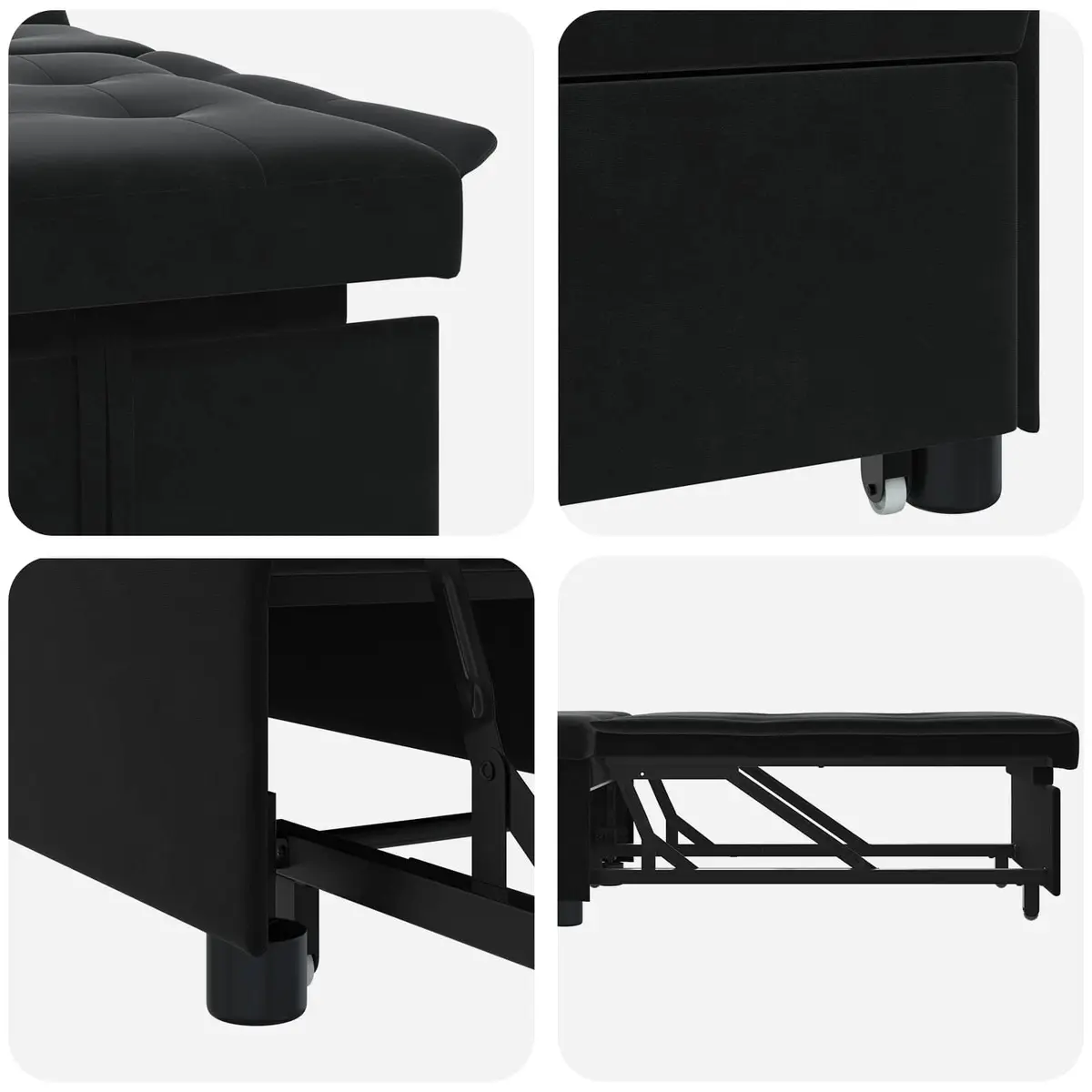 Sofa Bed Black Modern Minimalist 194 x 67 x 82 cm Velvet Plywood