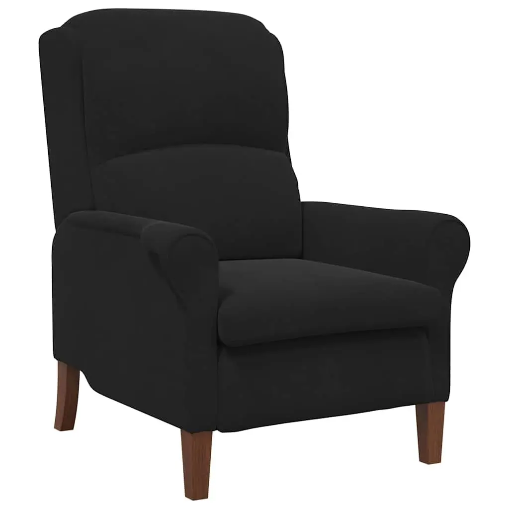 Armchair Black Velvet Upholstered Lounge Chair High Back Rolled Armrests Engineered Wood Frame Solid Rubber Wood Legs