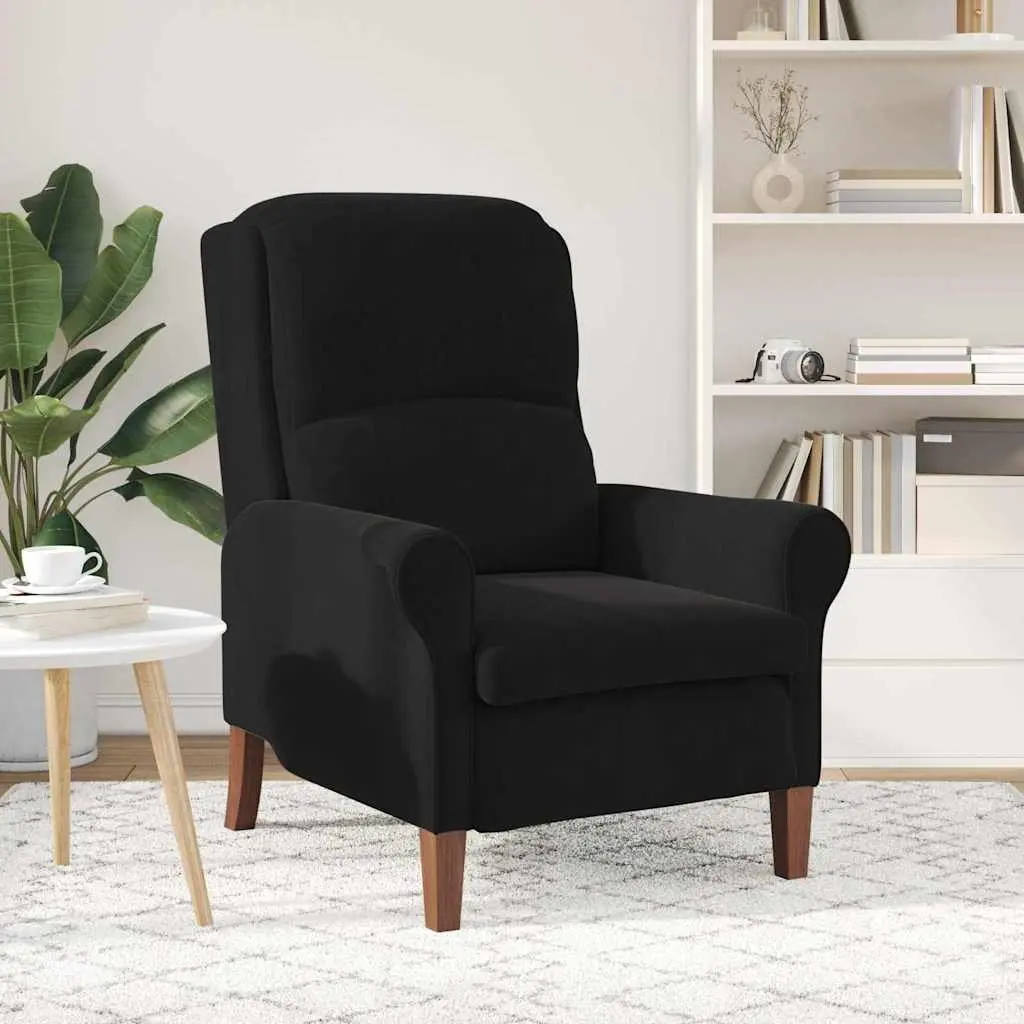 Armchair Black Velvet Upholstered Lounge Chair High Back Rolled Armrests Engineered Wood Frame Solid Rubber Wood Legs