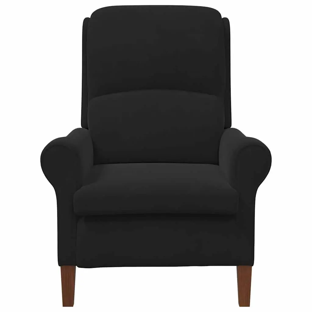 Armchair Black Velvet Upholstered Lounge Chair High Back Rolled Armrests Engineered Wood Frame Solid Rubber Wood Legs