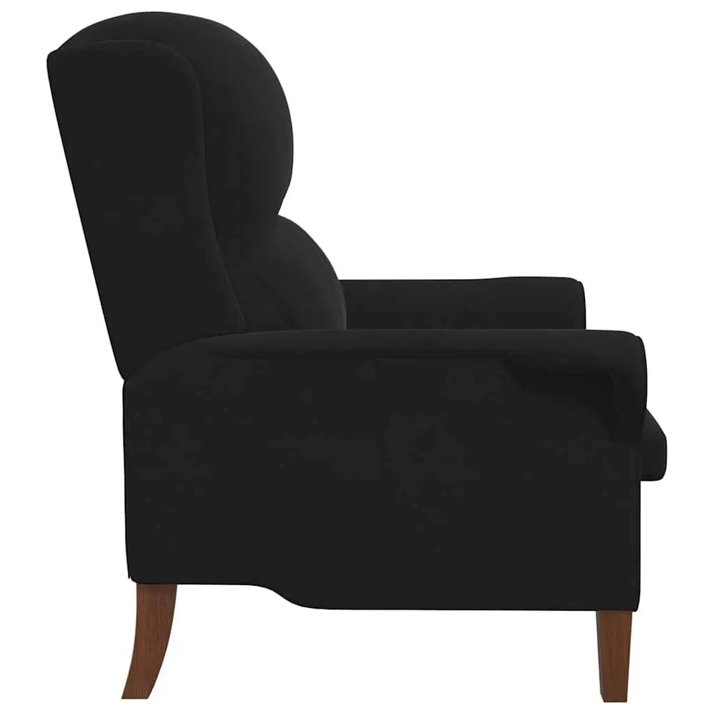 Armchair Black Velvet Upholstered Lounge Chair High Back Rolled Armrests Engineered Wood Frame Solid Rubber Wood Legs