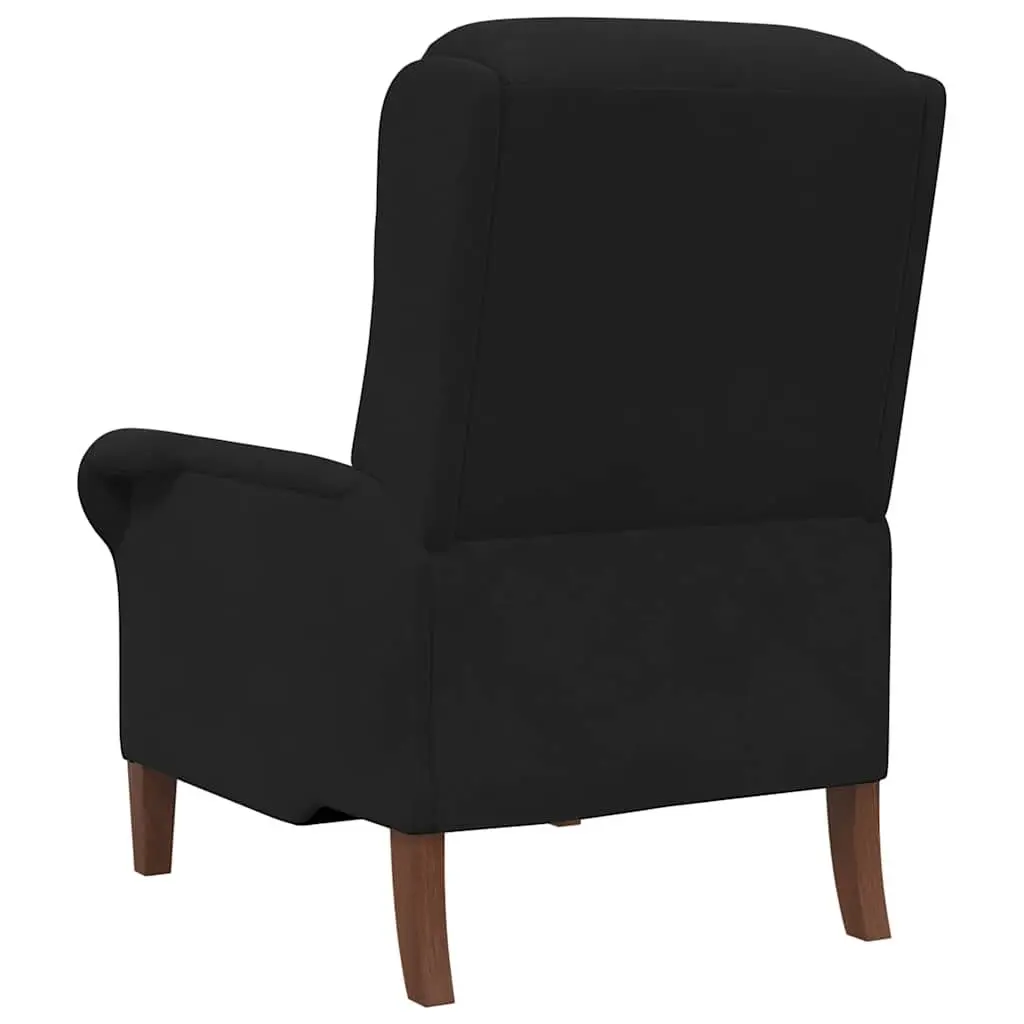 Armchair Black Velvet Upholstered Lounge Chair High Back Rolled Armrests Engineered Wood Frame Solid Rubber Wood Legs