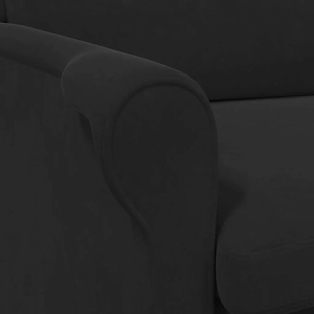 Armchair Black Velvet Upholstered Lounge Chair High Back Rolled Armrests Engineered Wood Frame Solid Rubber Wood Legs