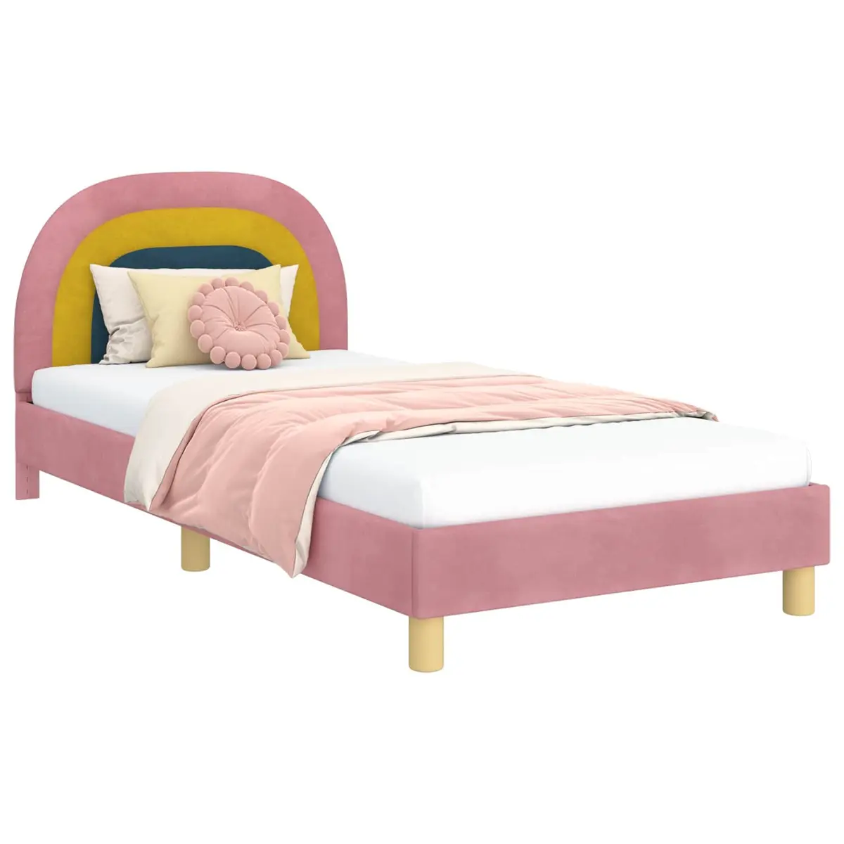 Kids Bed Frame Pink 90x190cm Slatted Base Velvet Touch with Headboard