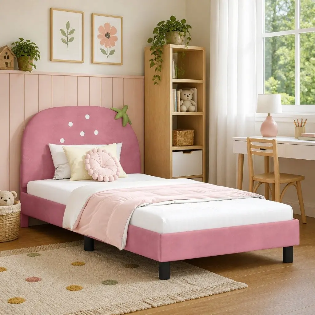 Kids Bed Frame Pink Velvet 90 x 190 cm Engineered Wood