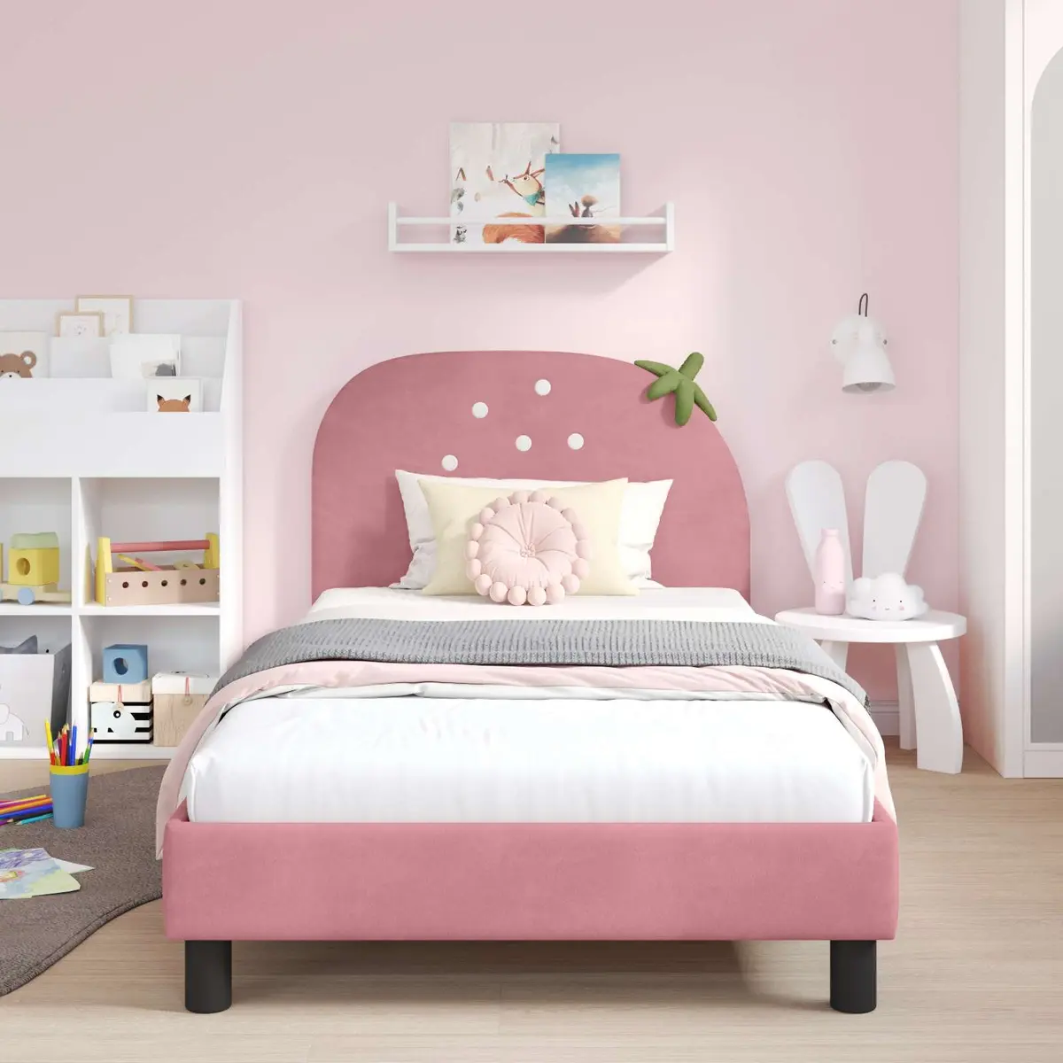 Kids Bed Frame Pink Velvet 90 x 190 cm Engineered Wood