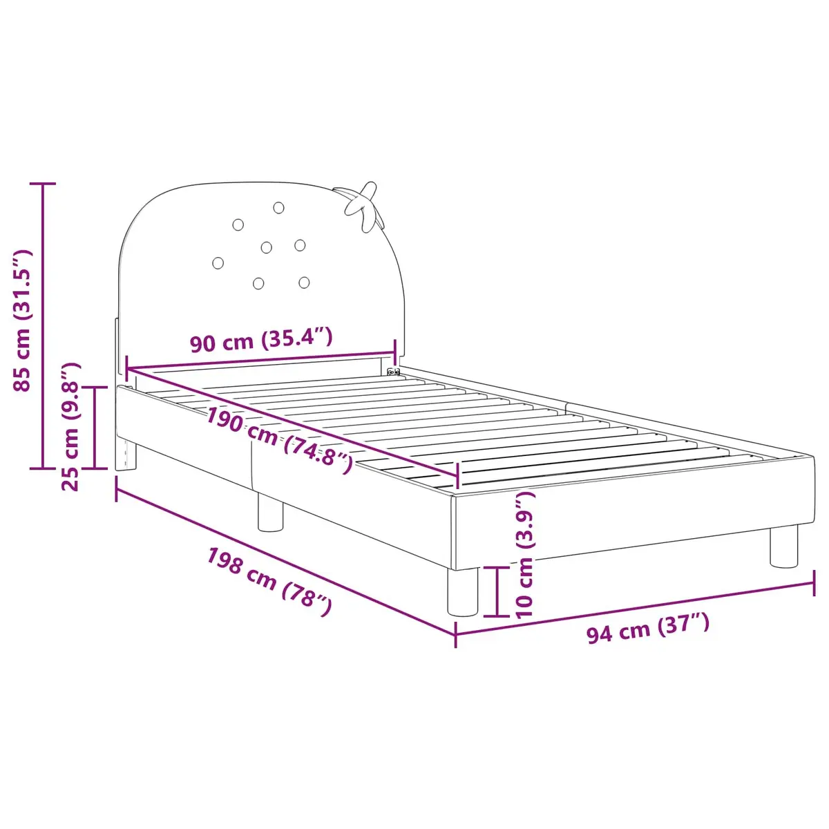 Kids Bed Frame Pink Velvet 90 x 190 cm Engineered Wood