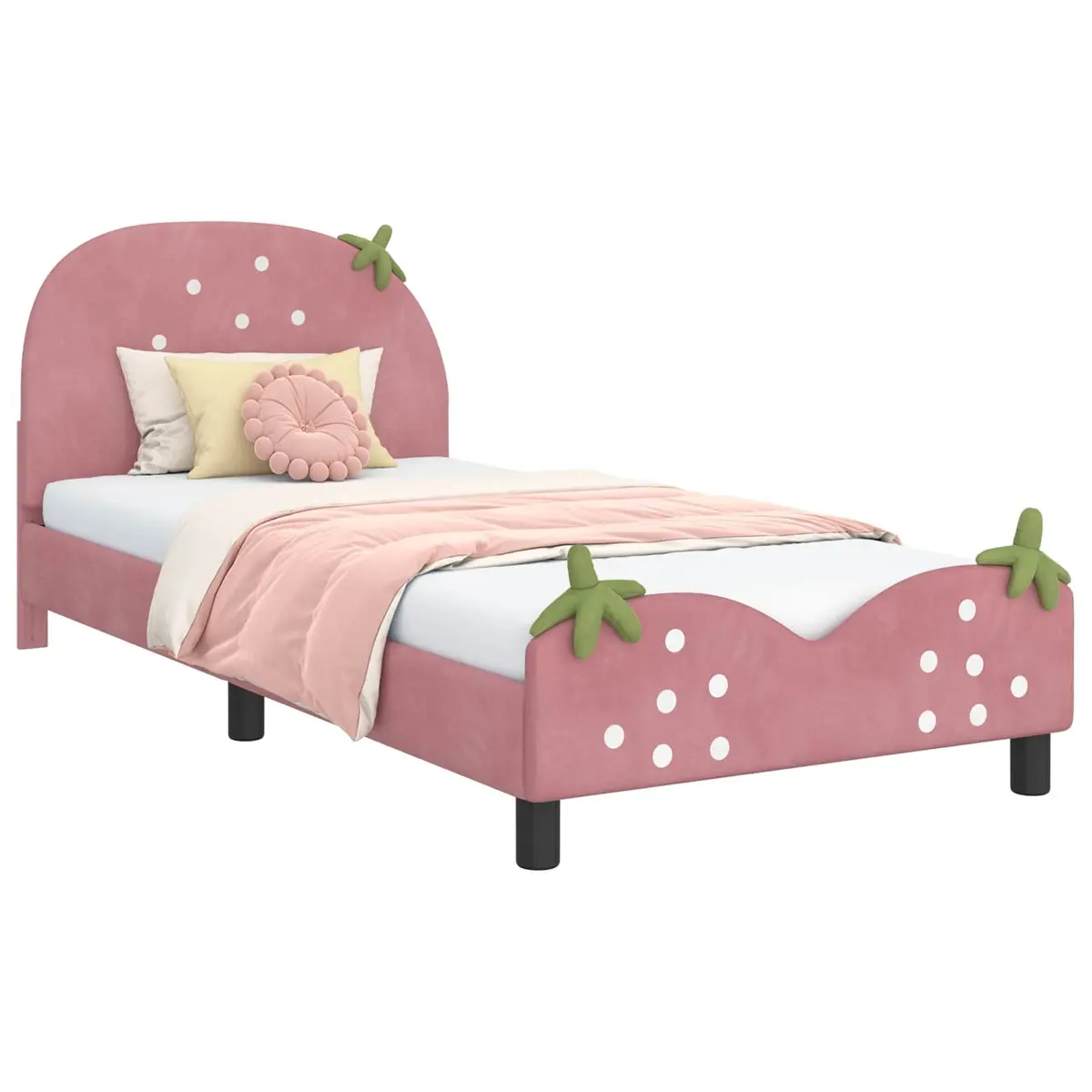 Kids Bed Frame Pink Velvet Upholstered 90 x 190 cm with Headboard