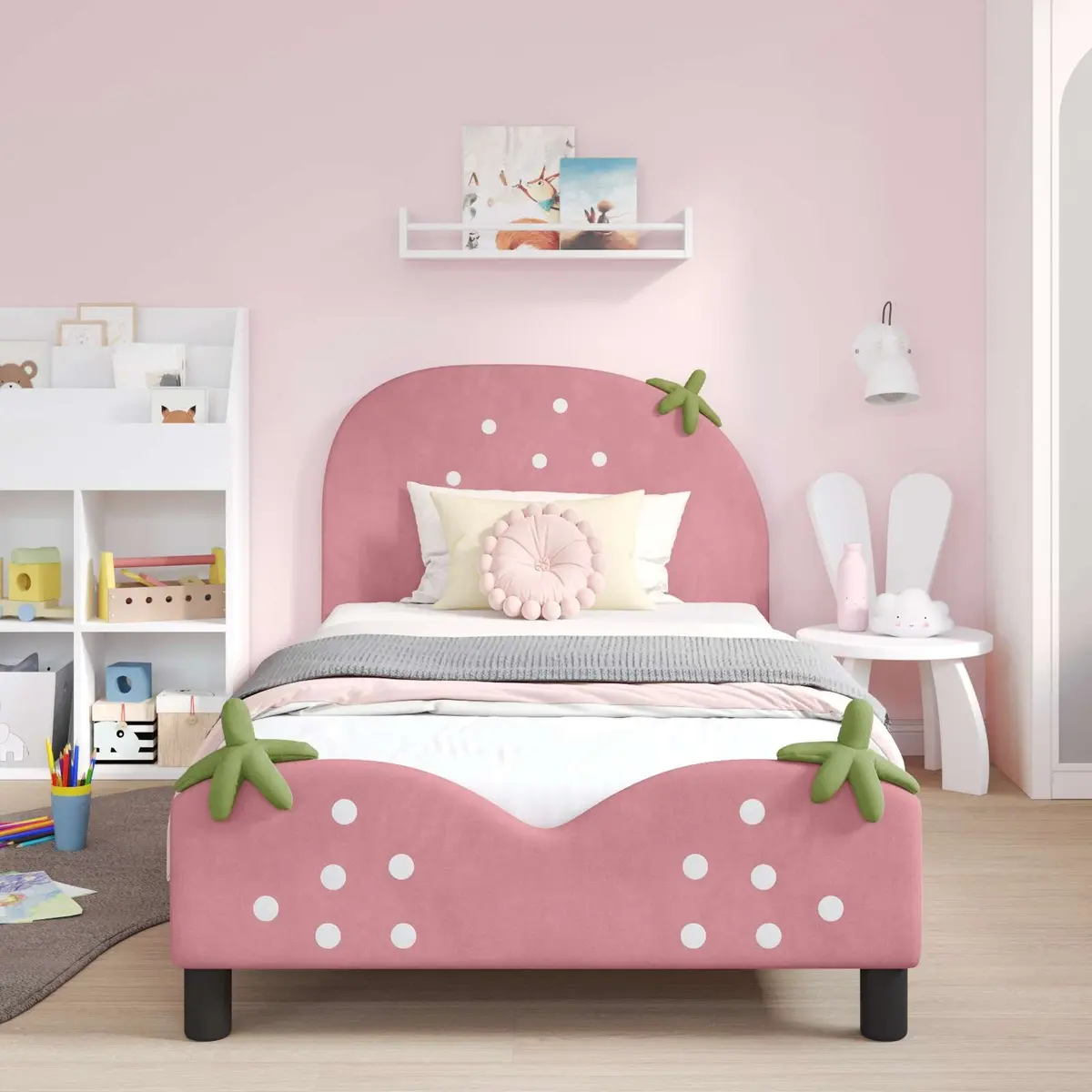 Kids Bed Frame Pink Velvet Upholstered 90 x 190 cm with Headboard