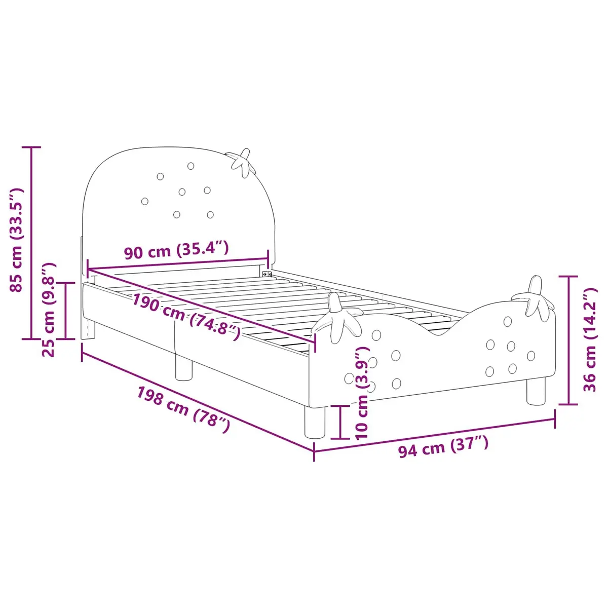 Kids Bed Frame Pink Velvet Upholstered 90 x 190 cm with Headboard