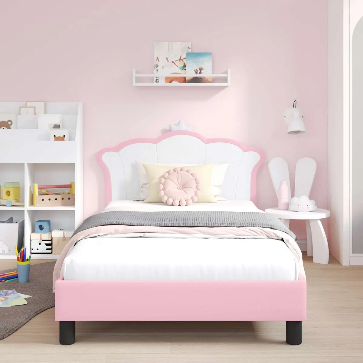 Pink Kids Bed Frame with Headboard 90 x 190 cm