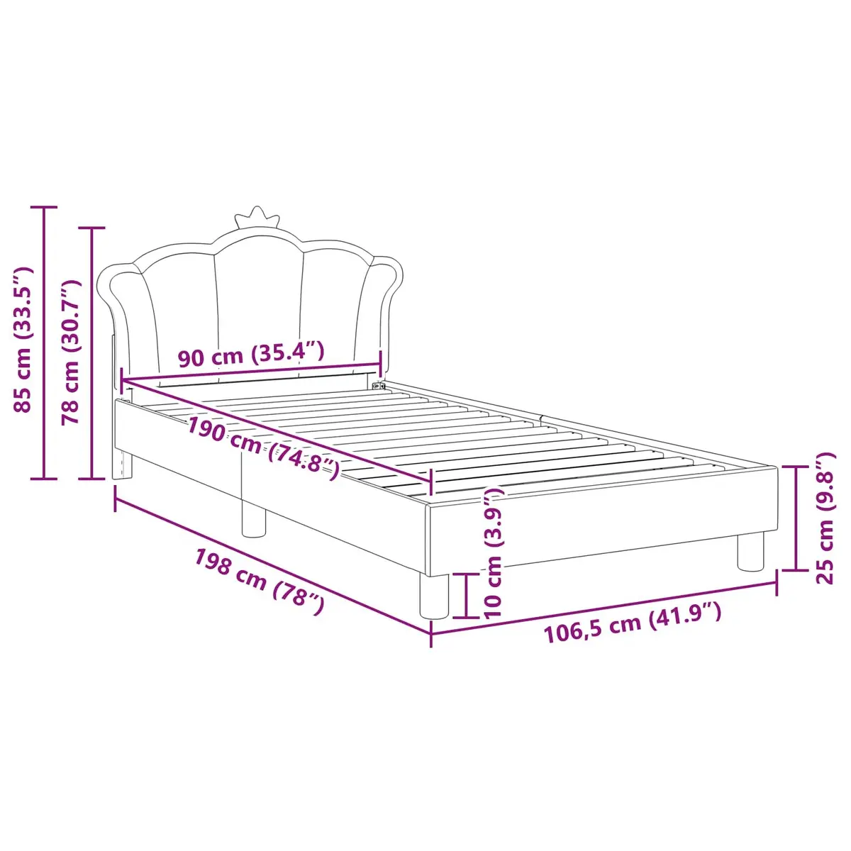 Pink Kids Bed Frame with Headboard 90 x 190 cm