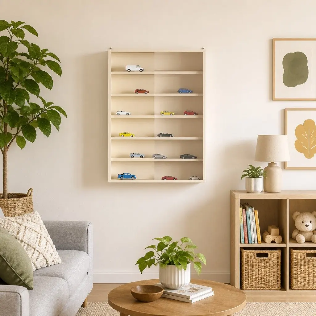 Wall Display Case with Shelf Beige Wall-Mounted Storage Unit Modern Home Decor