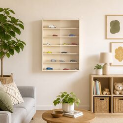 Beige Wall-Mounted Display Case for Modern Living Spaces