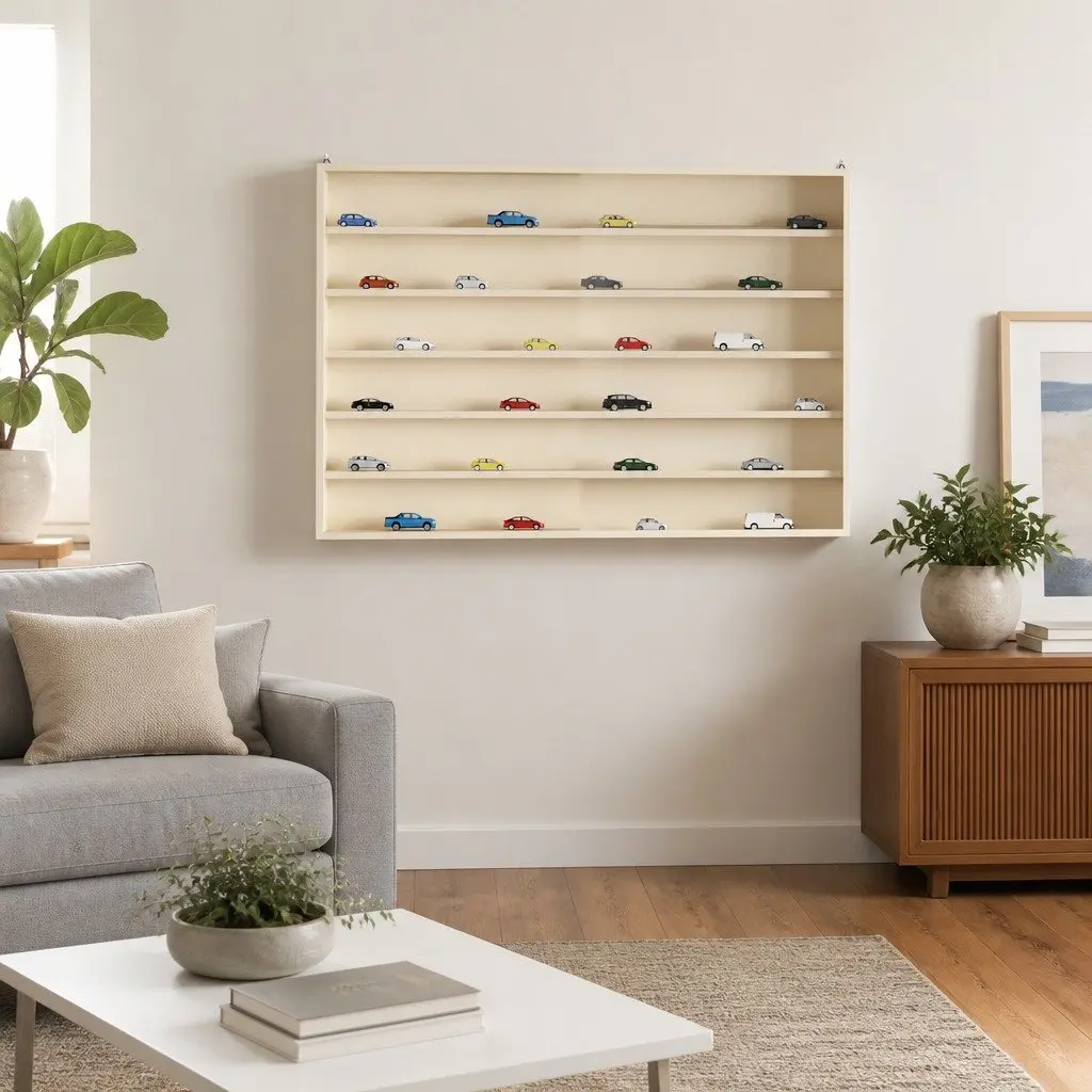 Beige Wall Display Case with Sliding Doors 80 x 8.5 x 54 cm