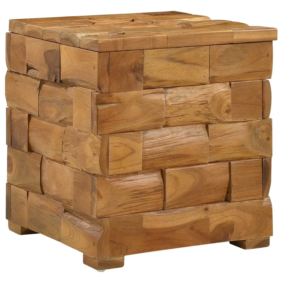 Storage Stool Brown Rectangular Solid Teak Wood