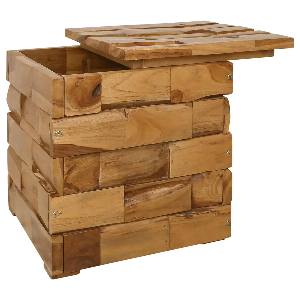 Storage Stool Brown Rectangular Solid Teak Wood