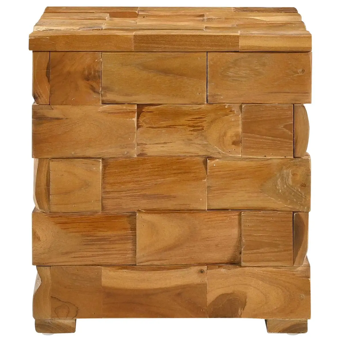 Storage Stool Brown Rectangular Solid Teak Wood