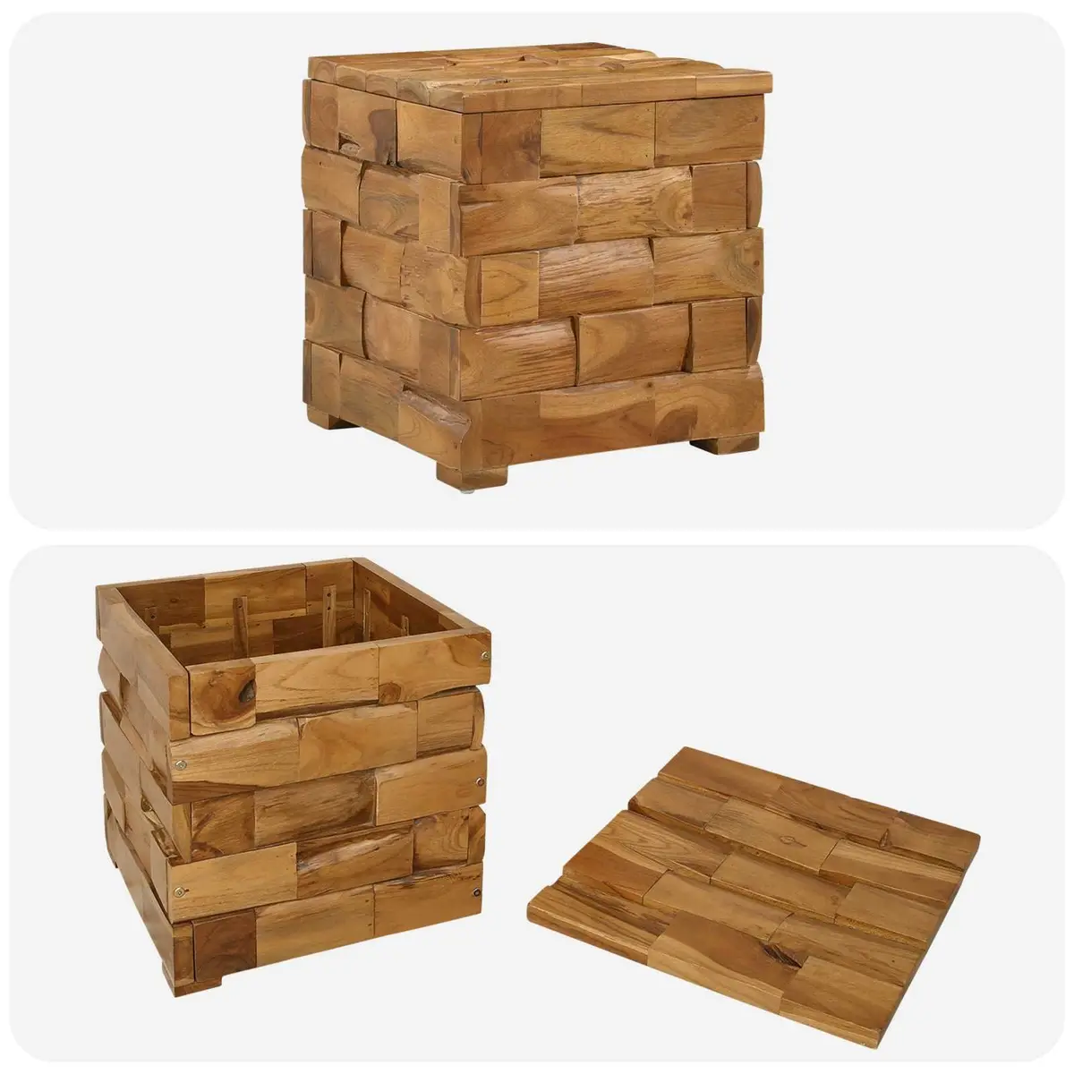 Storage Stool Brown Rectangular Solid Teak Wood