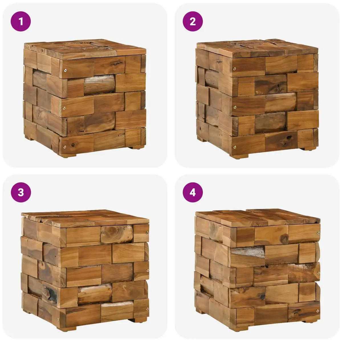 Storage Stool Brown Rectangular Solid Teak Wood