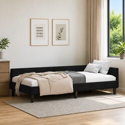 L-Shaped Black Corner Bed Frame with Headboard 90cm x 190cm