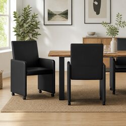 Comfortable Black Dining Chairs with Wheels Set of 2