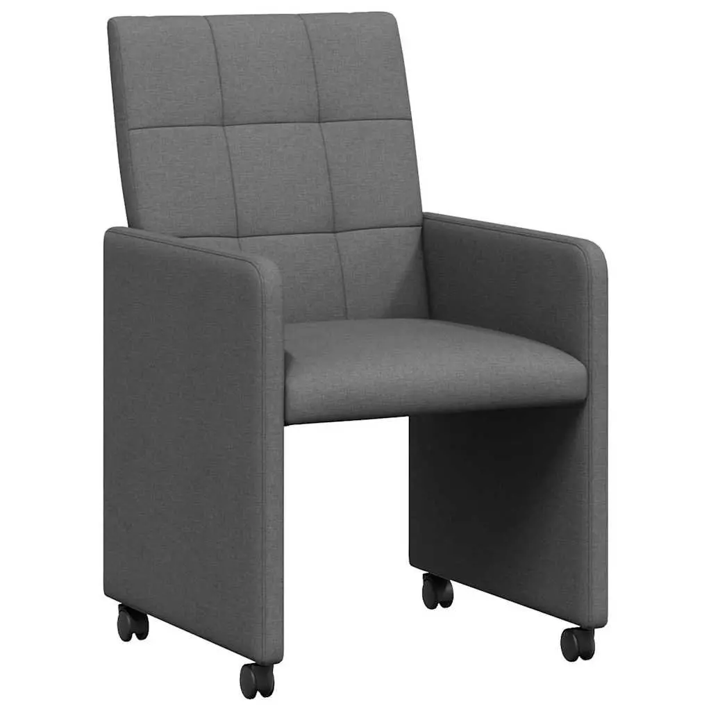 Dining Chairs with Wheels 2 Pieces Grey Kitchen Seating with Armrest Casters