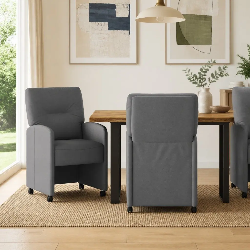 Grey Modern Dining Chairs with Wheels, 2 pcs