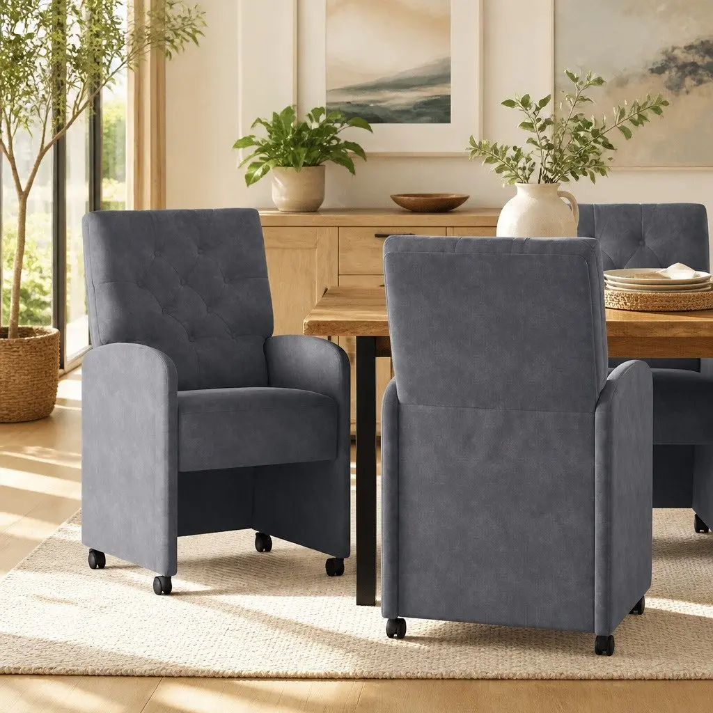 Dining Chairs with Wheels 2 pcs Grey
