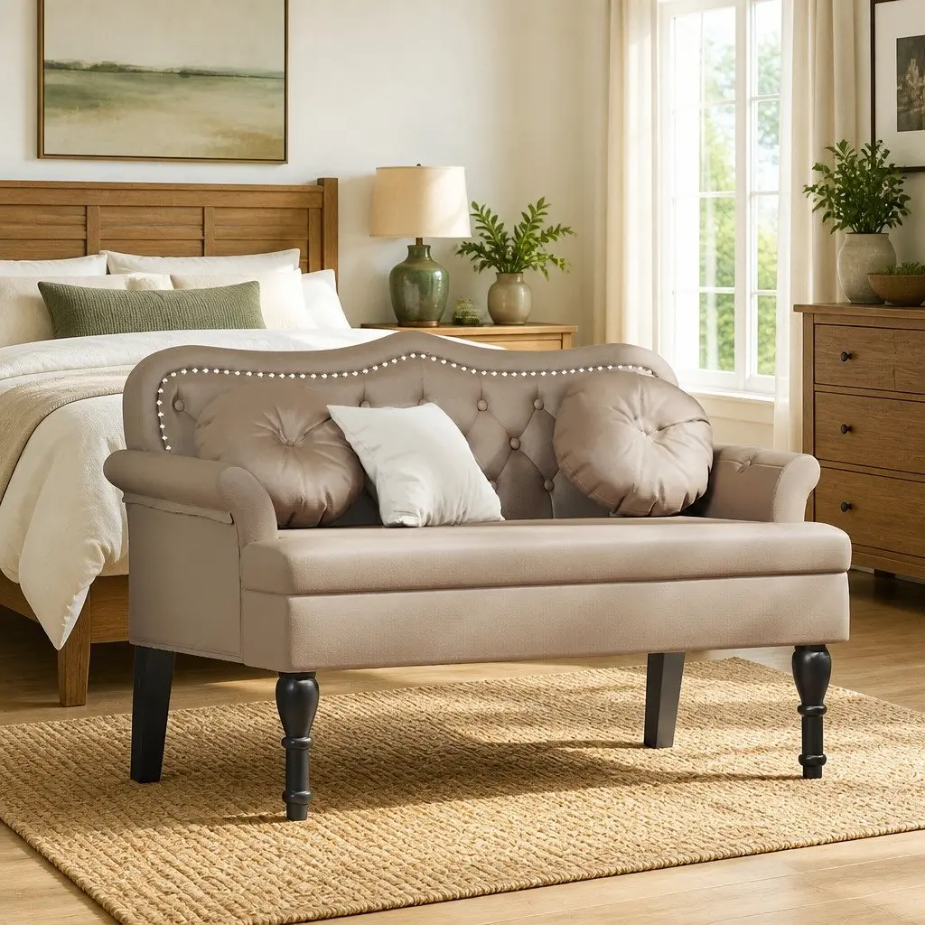 Chesterfield Bench with Button Tufting and Faux Leather