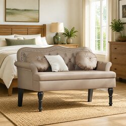 Chesterfield Bench with Button Tufting and Faux Leather