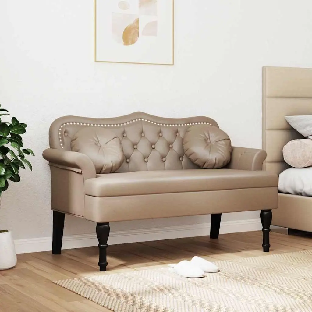 Chesterfield Bench Button Tufted Faux Leather Padded Seat Brown Solid Plywood Rubberwood 1205 x 650 x 750 mm