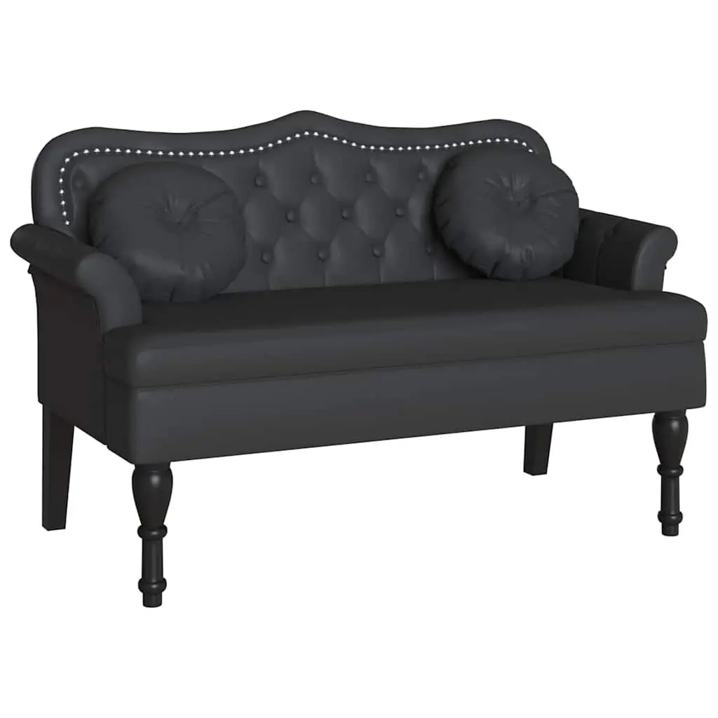 Chesterfield Bench Black Faux Leather Button Tufted Seat 120.5cm x 65cm x 75cm Plywood Frame Rubberwood Legs