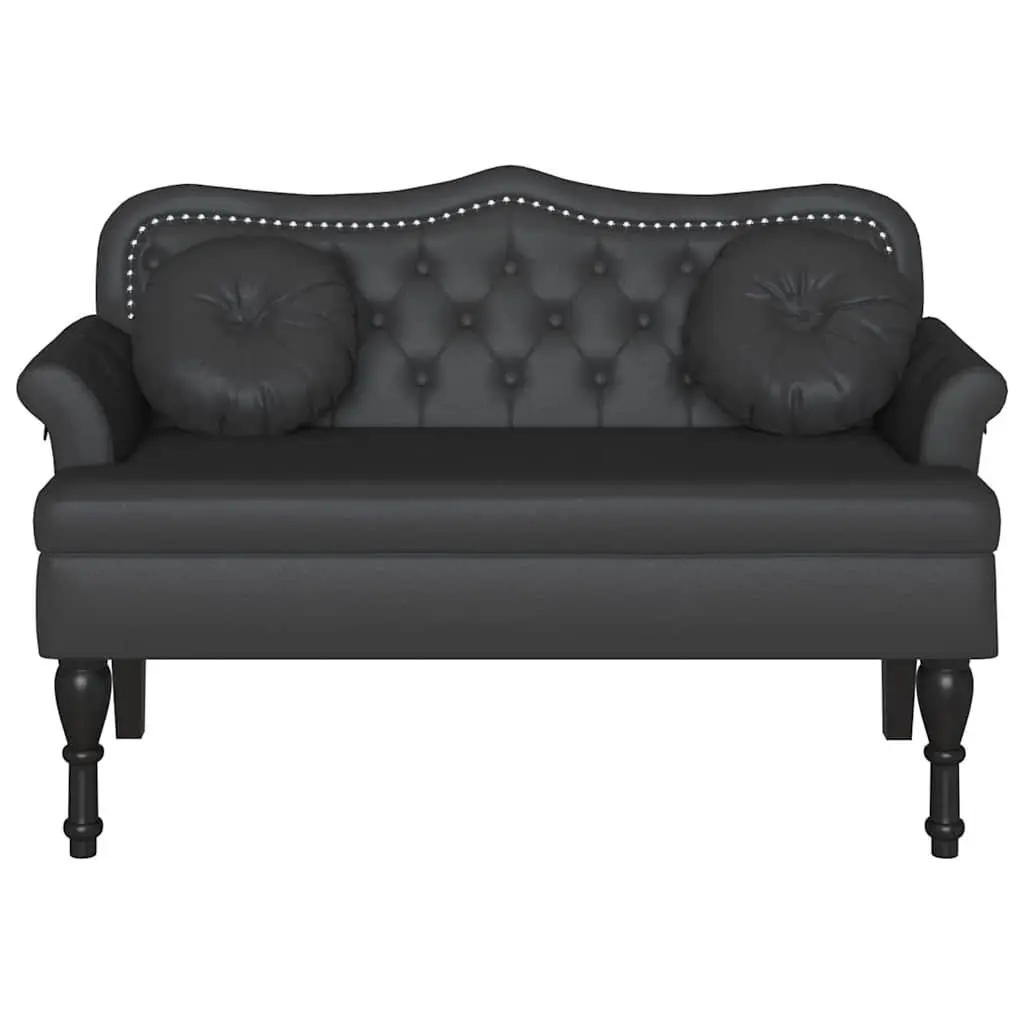 Chesterfield Bench Black Faux Leather Button Tufted Seat 120.5cm x 65cm x 75cm Plywood Frame Rubberwood Legs