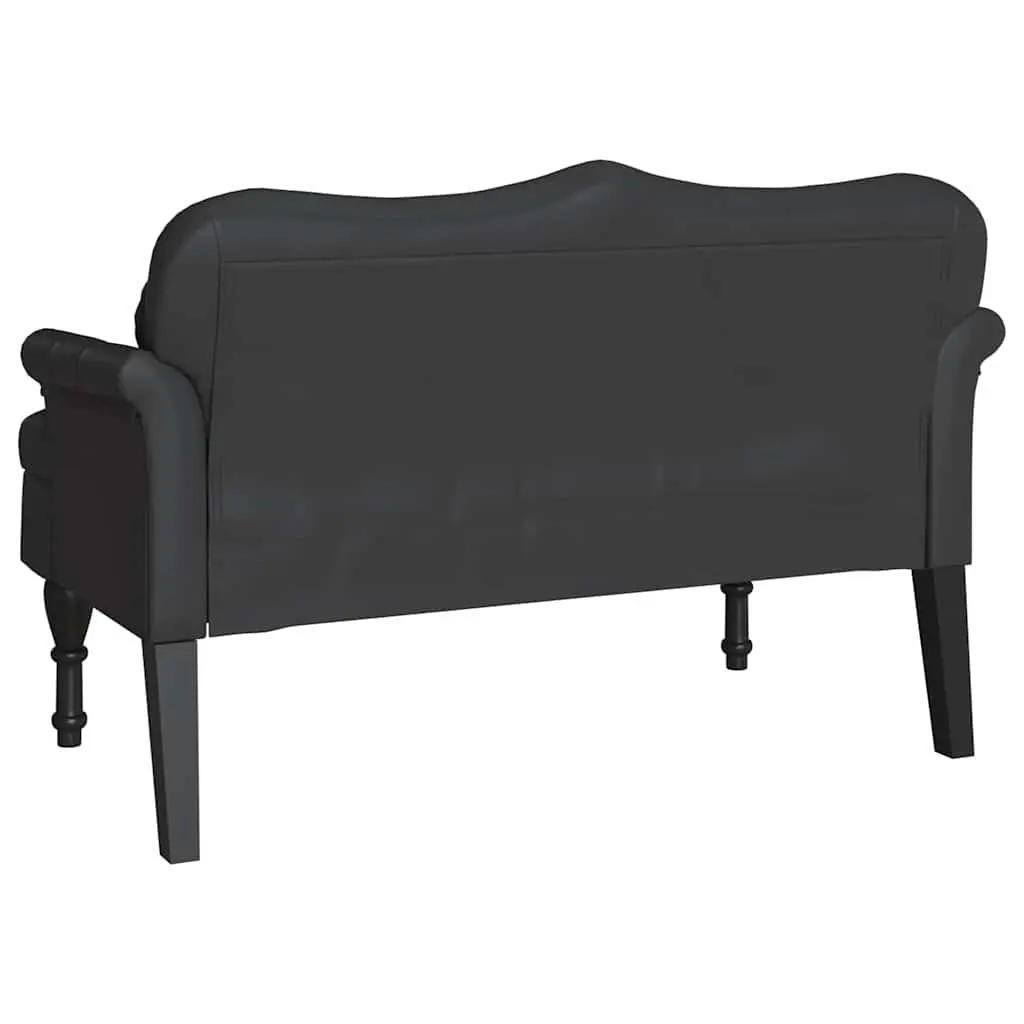 Chesterfield Bench Black Faux Leather Button Tufted Seat 120.5cm x 65cm x 75cm Plywood Frame Rubberwood Legs