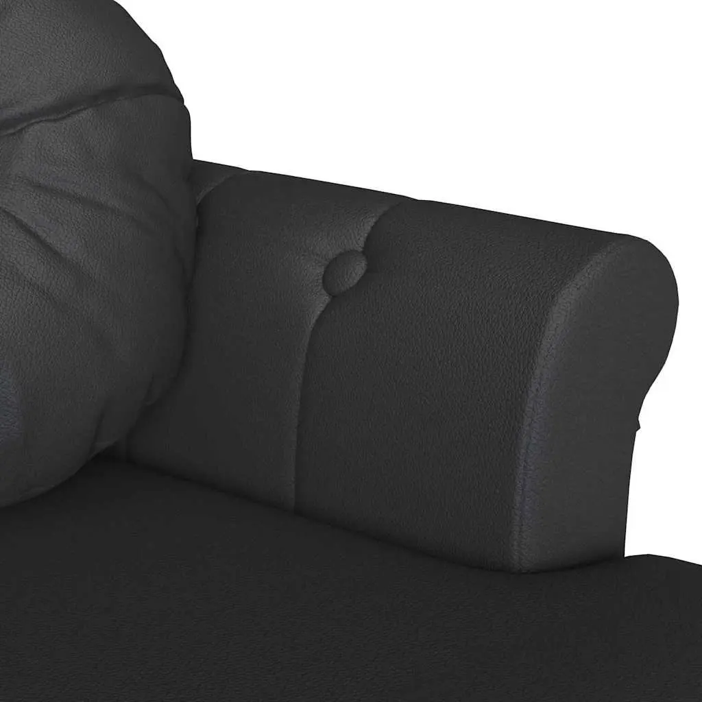 Chesterfield Bench Black Faux Leather Button Tufted Seat 120.5cm x 65cm x 75cm Plywood Frame Rubberwood Legs