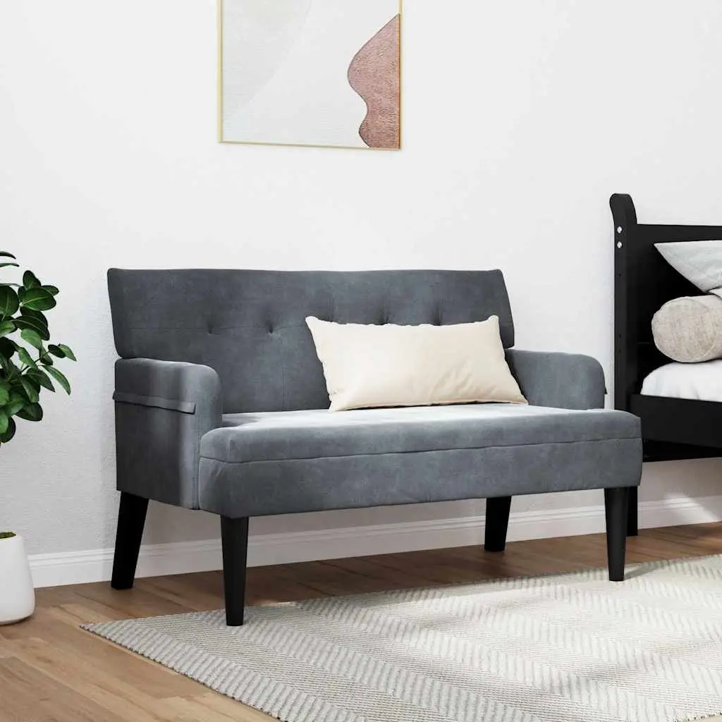Chesterfield Bench Dark Grey Velvet Upholstered Lounge Seating 112 x 65.5 x 75 cm Plywood Frame Rubberwood Legs