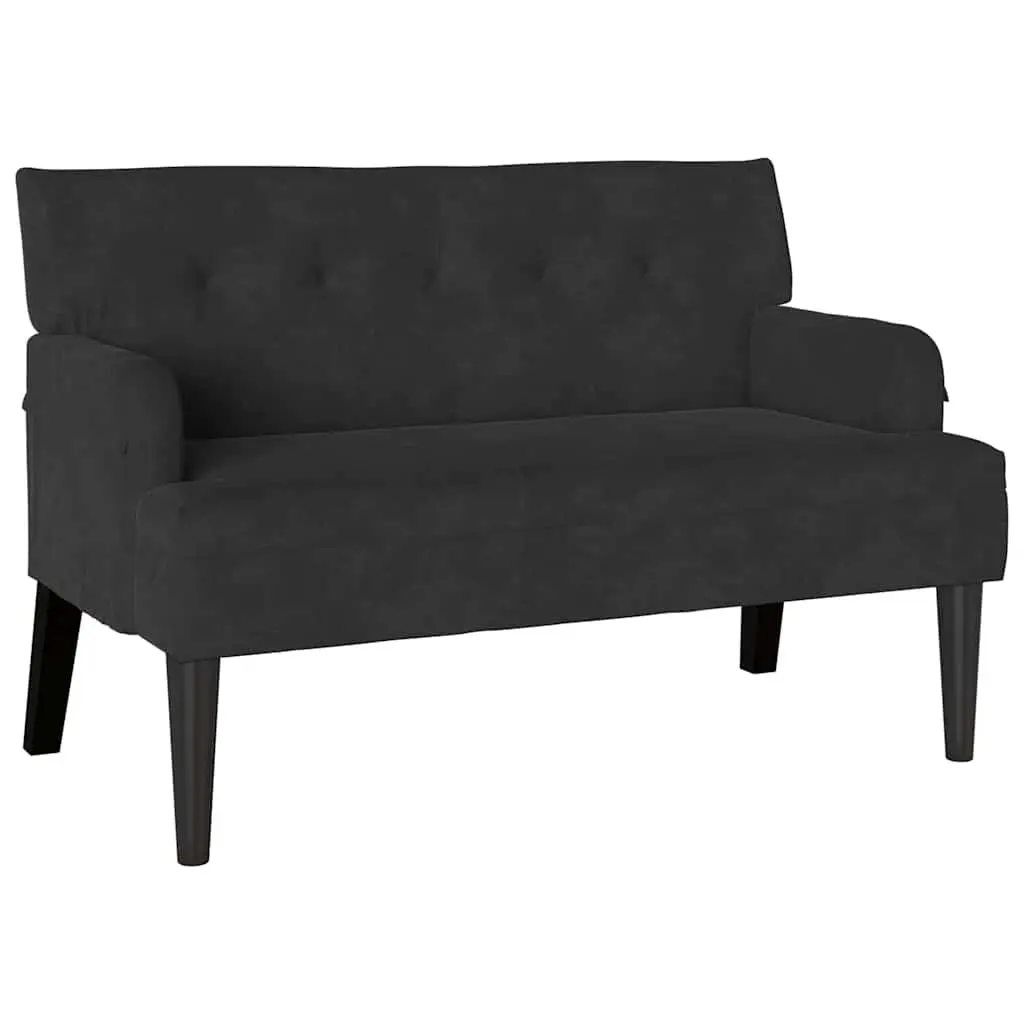 Chesterfield Bench Black Velvet Upholstered Modern Lounge 112 x 65.5 x 75 cm Plywood Frame Rubberwood Legs