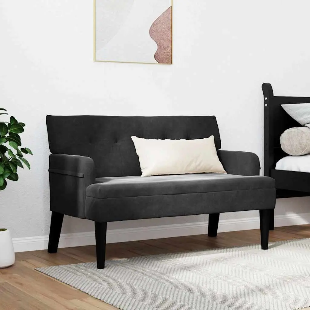 Chesterfield Bench Black Velvet Upholstered Modern Lounge 112 x 65.5 x 75 cm Plywood Frame Rubberwood Legs