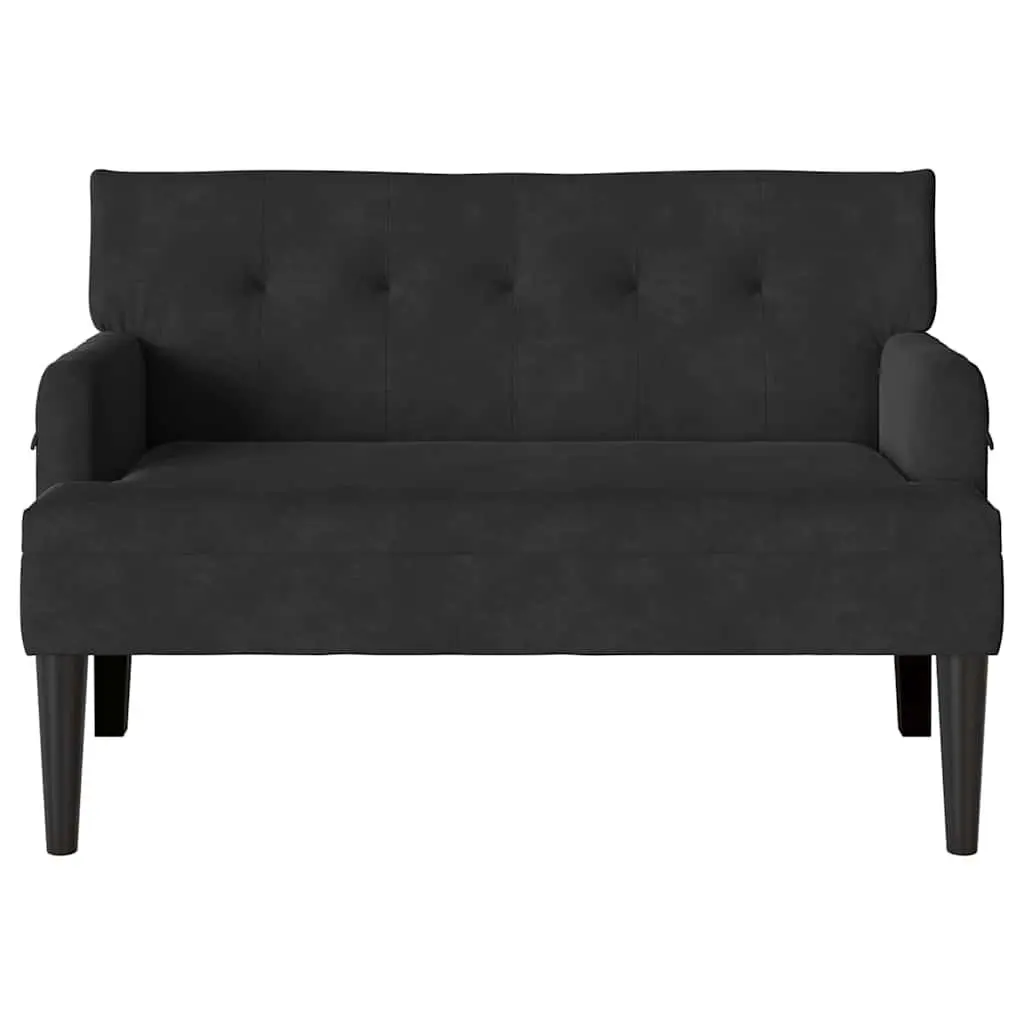 Chesterfield Bench Black Velvet Upholstered Modern Lounge 112 x 65.5 x 75 cm Plywood Frame Rubberwood Legs