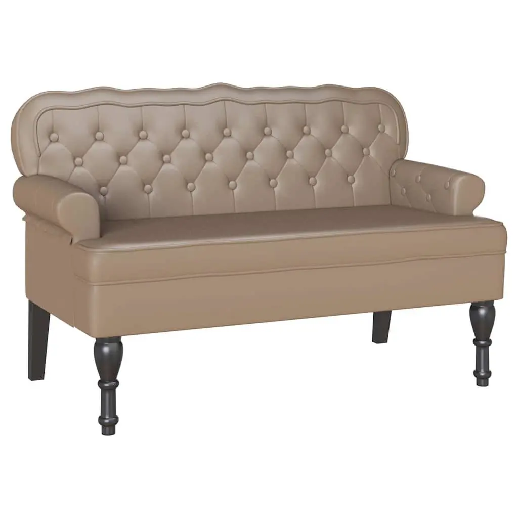 Chesterfield Bench Faux Leather Brown Button Tufted Rolled Armrests Seating