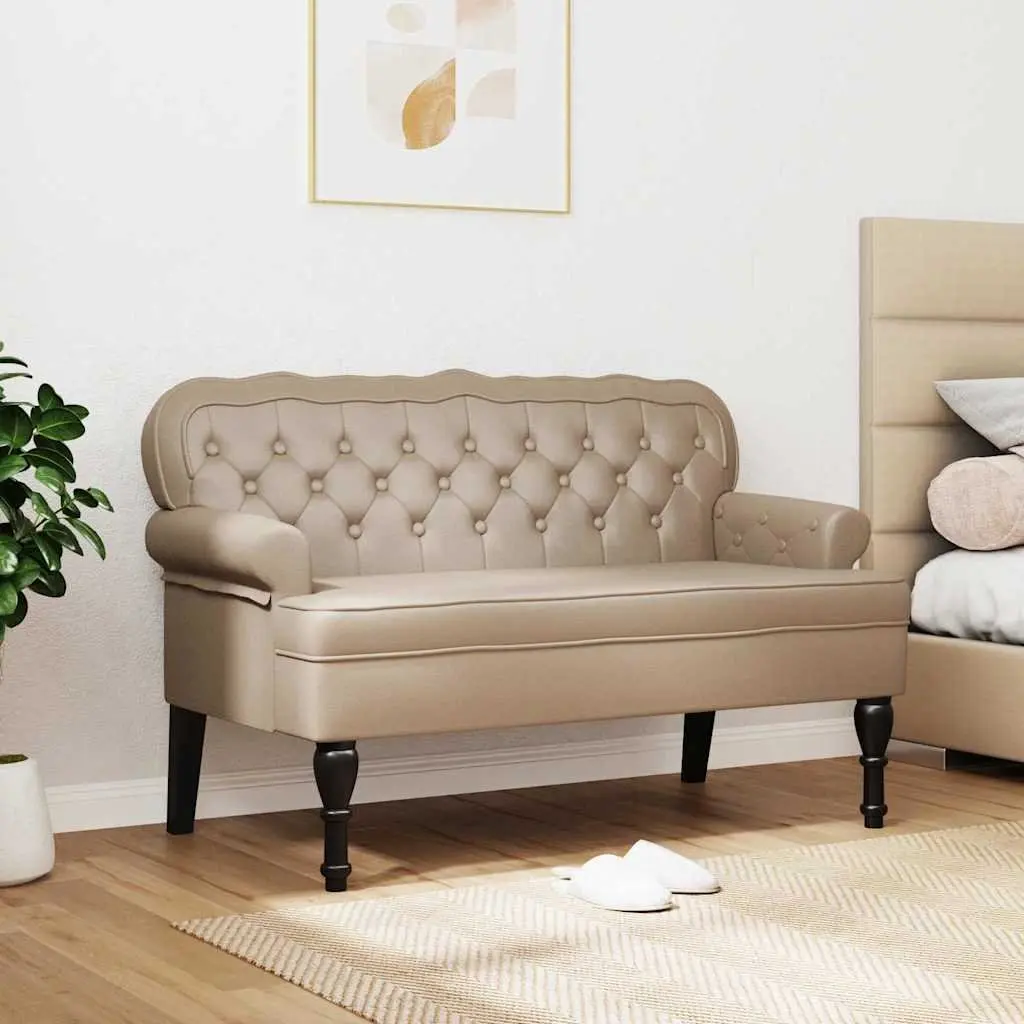 Chesterfield Bench Faux Leather Brown Button Tufted Rolled Armrests Seating