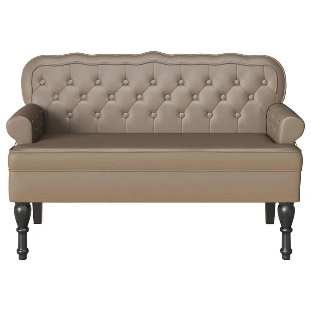 Chesterfield Bench Faux Leather Brown Button Tufted Rolled Armrests Seating