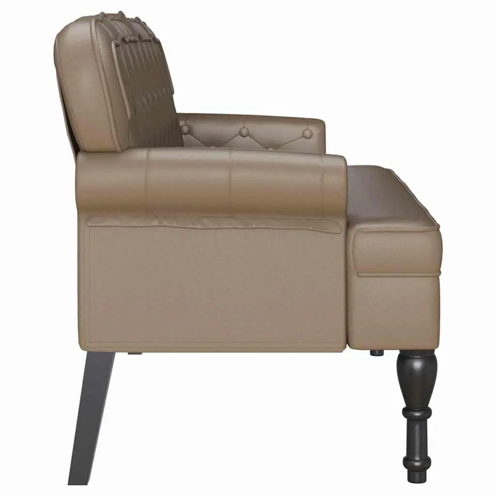 Chesterfield Bench Faux Leather Brown Button Tufted Rolled Armrests Seating
