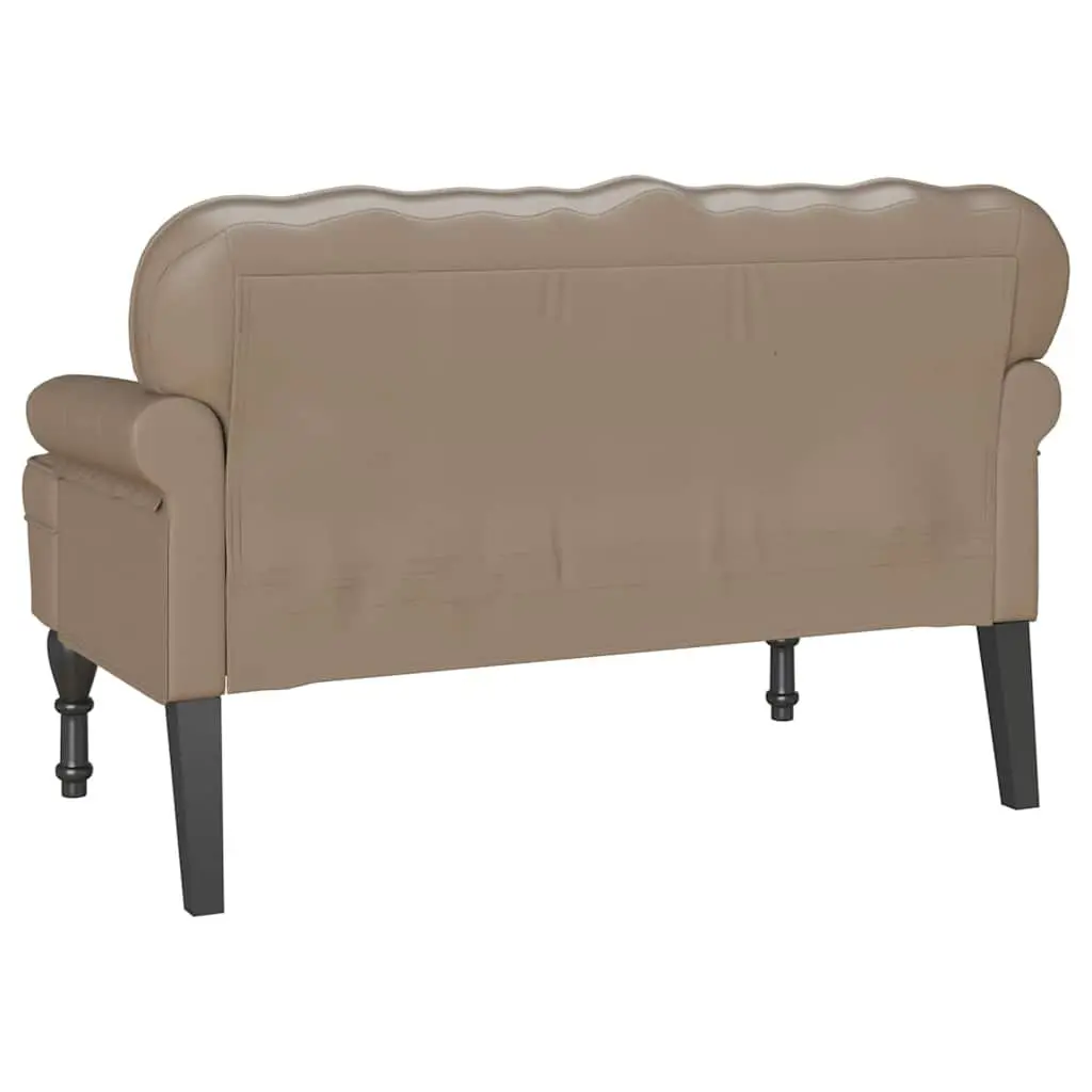 Chesterfield Bench Faux Leather Brown Button Tufted Rolled Armrests Seating
