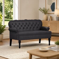 Chesterfield Bench in Black Faux Leather with Tufted Design